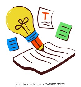 Pencil inside lightbulb, doodle design of creative writing icon
