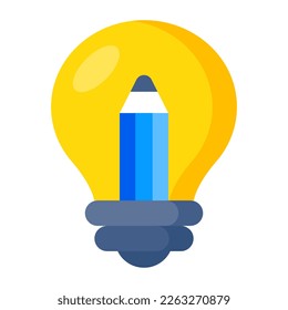 Lápiz dentro de la bombilla, icono de la escritura creativa 