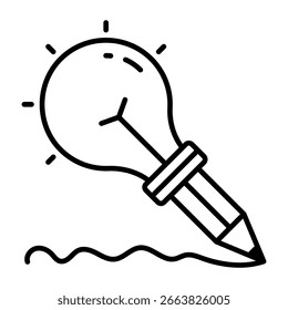 Lápiz dentro de la bombilla, diseño de línea de icono de escritura creativa