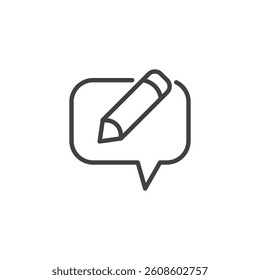 Pencil inside a speech bubble line icon. linear style sign for mobile concept and web design. Chat message outline vector icon. Symbol, logo illustration. Vector graphics
