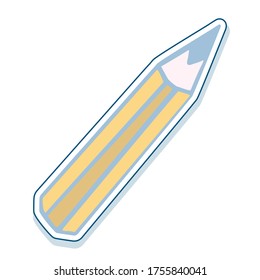 The pencil. Isolated element on a white background. Sticker. Doodle style. Cartoon picture for scrapbooking, decoration, congratulations, invitation cards, etc.