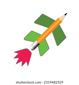Pencil jet aircraft isolated on white background. Vector illustration