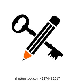 Pencil and key logo template illustration