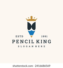 Pencil king logo vector icon illustration hipster vintage retro