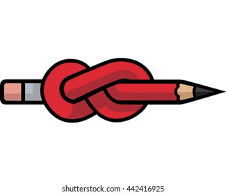 Pencil in a Knot Vector Illustration. 