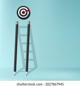 Pencil with ladder shadow of success concept, Stair of business challenge to be achievement the goal