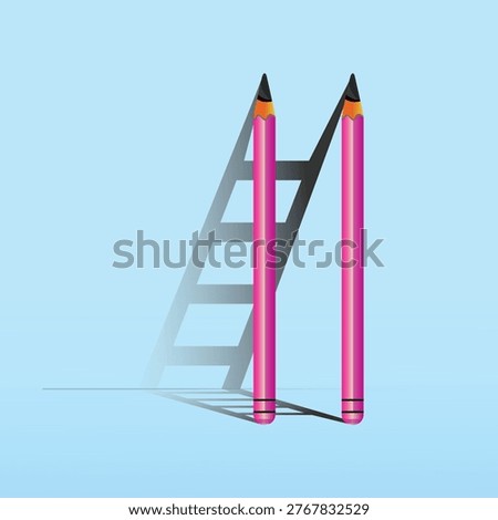 Pencil ladder or stairs shadow for educational, motivational, success and goal achievement post design. Vector, illustration.
