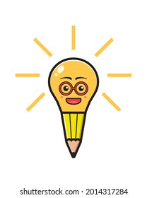 Pencil lamp have idea cartoon icon vector illustration. Design isolated flat cartoon style