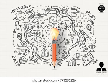 Pencil Lamp Orange  - Background plan business - modern Idea and Concept Vector illustration Business  with  icon.
