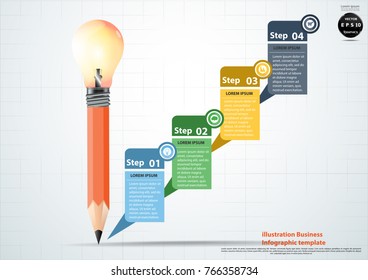 Pencil Lamp Orange  - Speech bubbles  4  Step - modern Idea and Concept Vector illustration Business Infographic template with  icon.

