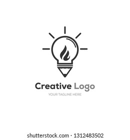 pencil, lamp and torch logo designs, icon, illustrations, vector