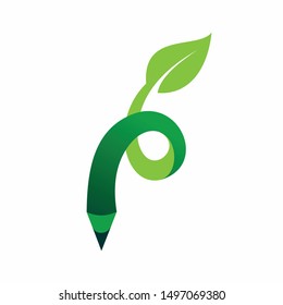 pencil and leaf logo combination