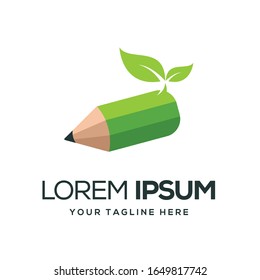 Ilustración vectorial del diseño del logotipo de lápiz y hoja
