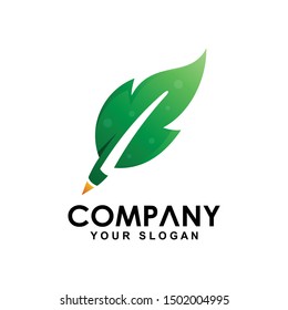 Pencil leaf logo, nature pencil symbol