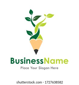 Pencil leaf tree vector template logo. Suitable for business, education, nature, web, art and design