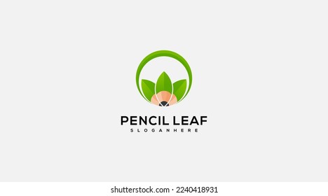 Pencil leaf vector logo design illustration 