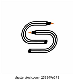 Pencil letter S logo design with pencil letter U elements.