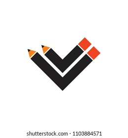 pencil letter v check mark design logo