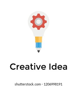 Pencil with light bulb and cogwheel, creativity and creative writing