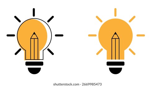 Pencil Light Bulb Drawing Writing and Creativity Idea Generation Start Up. Graphic design elements and resources vector art