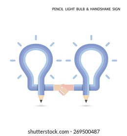 Pencil  light bulb and handshake concept on background. Education and business concept. Vector illustration