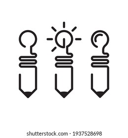 Icono de lápiz y bombilla aislado en fondo blanco. Símbolos Idea establecido. Estilo mínimo del icono de línea. Ilustración de una línea. Ilustración vectorial en blanco y negro.