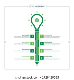 pencil and light bulb infographic template. eight option information template. innovation information template
