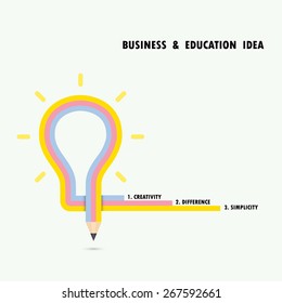 Pencil and light bulb on background. Education concept. Vector illustration