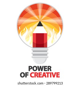 Pencil in Light bulb shape with fire isolated on white background .Power of creative concept. Flat Vector illustration design