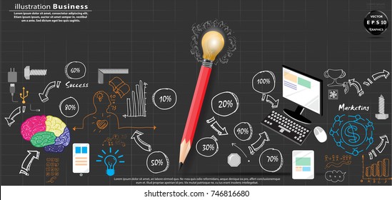 Pencil and Light bulb ,Sketch Text various, icon   -  modern Idea and Concept Vector illustration Business Infographic template.