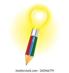 Pencil light bulb vector on White background