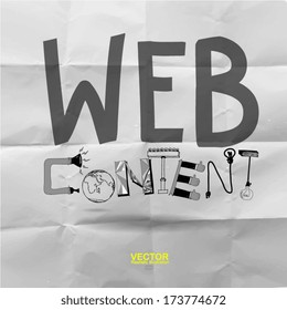 pencil lightbulb draw rope open wrinkled paper show web conctent as concept