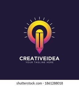 Lápiz con lámpara de bombilla. Diseño del logo de la Idea Creativa concepto de símbolo digital colorido y vector de lámpara de icono. Logotipo de idea inteligente usado para estudio, profesional y agencia.