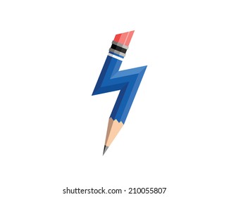 Pencil with lightning. Vector illustration of new idea.