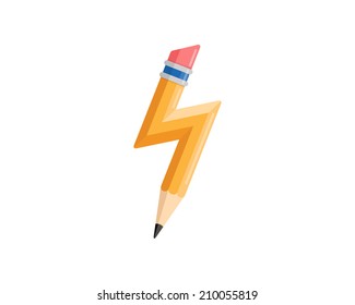 Pencil with lightning. Vector illustration of new idea.