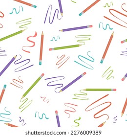  Pencil and line drawing, pattern.  Line, zigzag, drawn in pencil. Seamless background, wallpaper. Stationery. Vector illustration, background isolated, white.