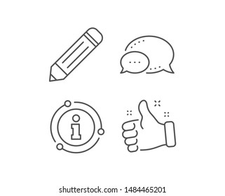 Pencil line icon. Chat bubble, info sign elements. Edit sign. Drawing or Writing equipment symbol. Linear pencil outline icon. Information bubble. Vector