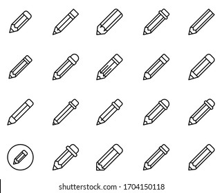 Pencil Line Icon Set. Collection Of High Quality Black Outline Logo For Mobile Concepts And Web Apps. Pencil Set In Trendy Flat Style. Vector Illustration On A White Background