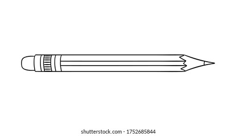 Pencil line icon. Vector colored stationery, writing materials, office or school supplies isolated on white background. Cartoon style