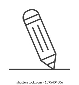 Pencil line icon vector isolated. Symbol of equipment for draw and writing. Sharp object. Contour of school instrument.