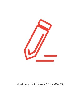 Pencil Line Red Icon On White Background. Red Flat Style Vector Illustration.