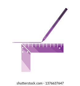 Pencil line with scale icon. Flat color design. Vector illustration.