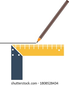 Bleistift-Linie mit Skalierungssymbol. Flaches Farbdesign. Vektorgrafik.