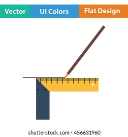 Pencil line with scale icon. Flat color design. Vector illustration.