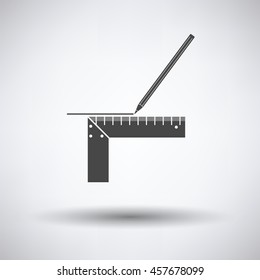 Pencil line with scale icon on gray background, round shadow. Vector illustration.