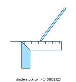 Pencil Line With Scale Icon. Thin Line With Blue Fill Design. Vector Illustration.