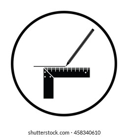 Pencil line with scale icon. Thin circle design. Vector illustration.