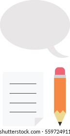 Pencil with lined paper and speech bubble