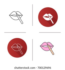 Pencil lipstick icon. Flat design, linear and color styles. Isolated vector illustrations