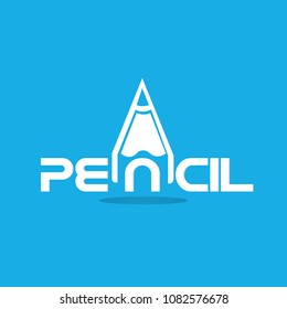 Pencil logo blue colour flat design